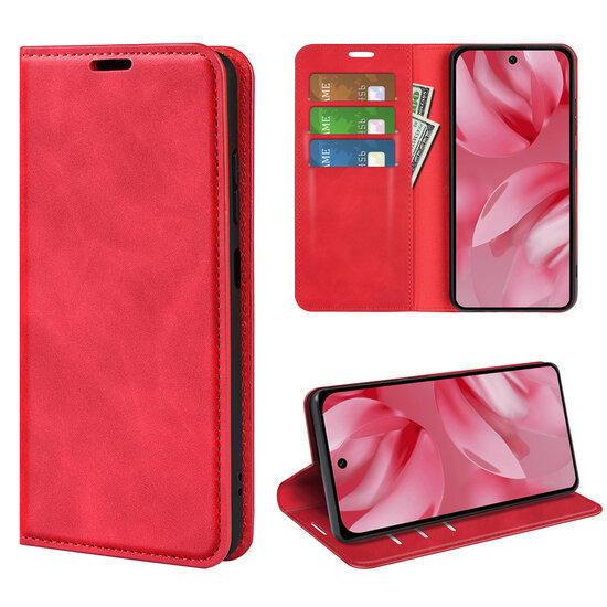 Google Pixel 10 / Google Pixel 10 Pro Hoesje - MobyDefend Luxe Wallet Bookcase (Magnetische Sluiting) - Rood