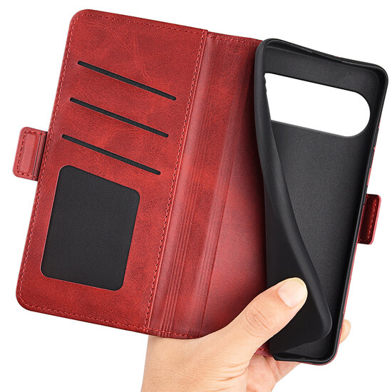 Google Pixel 10 / Google Pixel 10 Pro Hoesje - MobyDefend Luxe Wallet Book Case (Sluiting Zijkant) - Rood
