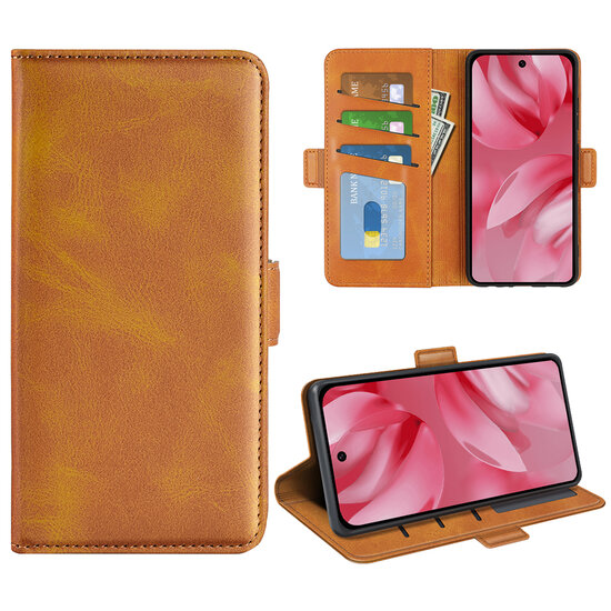 Google Pixel 10 / Google Pixel 10 Pro Hoesje - MobyDefend Luxe Wallet Book Case (Sluiting Zijkant) - Lichtbruin