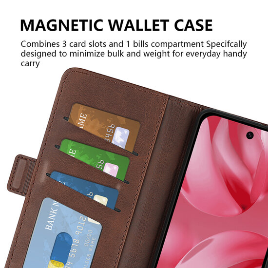 Google Pixel 10 / Google Pixel 10 Pro Hoesje - MobyDefend Luxe Wallet Book Case (Sluiting Zijkant) - Bruin