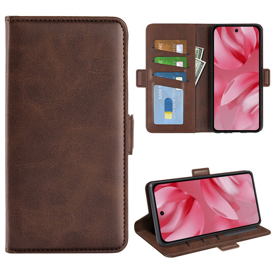 Google Pixel 10 / Google Pixel 10 Pro Hoesje - MobyDefend Luxe Wallet Book Case (Sluiting Zijkant) - Bruin