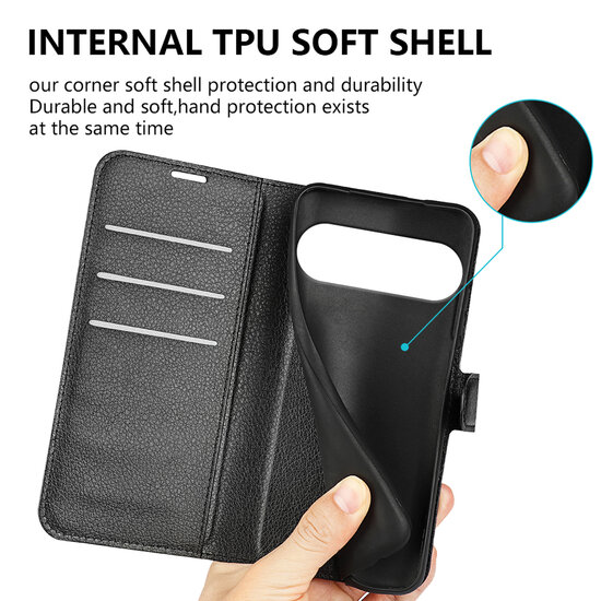 Google Pixel 10 / Google Pixel 10 Pro Hoesje - MobyDefend Kunstleren Wallet Book Case (Sluiting Voorkant) - Zwart