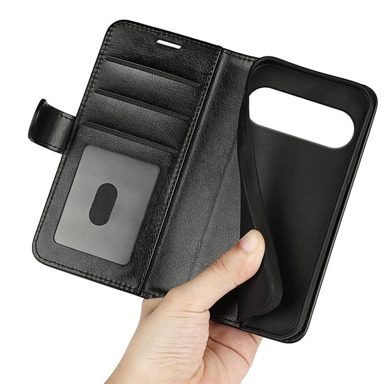 Google Pixel 10 / Google Pixel 10 Pro Hoesje - MobyDefend Wallet Book Case (Sluiting Achterkant) - Zwart