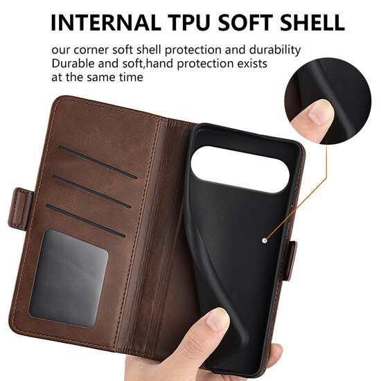 Google Pixel 10 Pro XL Hoesje - MobyDefend Luxe Wallet Book Case (Sluiting Zijkant) - Zwart