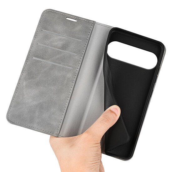 Google Pixel 10 Pro XL Hoesje - MobyDefend Luxe Wallet Bookcase (Magnetische Sluiting) - Grijs