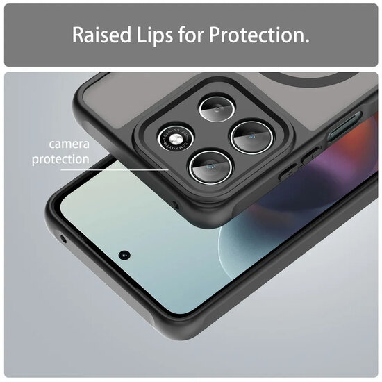 Motorola Moto G56 Hoesje - MobyDefend MagSafe Case Mat Transparant Met Gekleurde Rand - Zwart