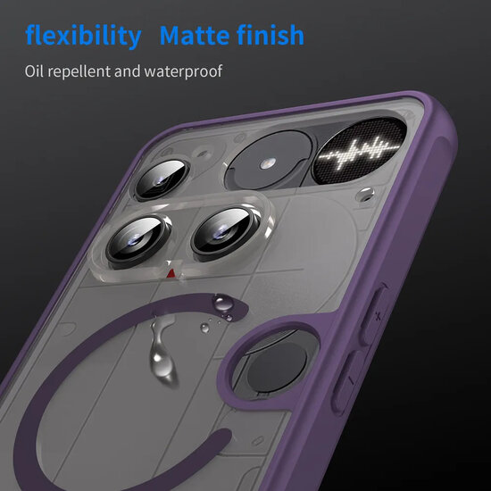 Nothing Phone (3) Hoesje - MobyDefend MagSafe Case Mat Transparant Met Gekleurde Rand - Paars