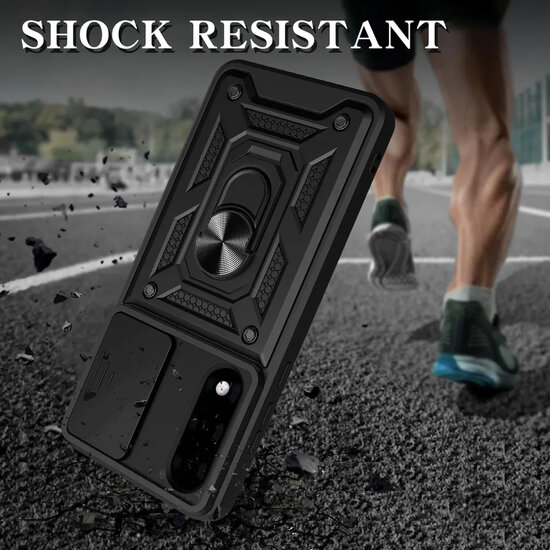 OnePlus Nord 5 Hoesje - MobyDefend Pantsercase Met Draaibare Ring - Zwart