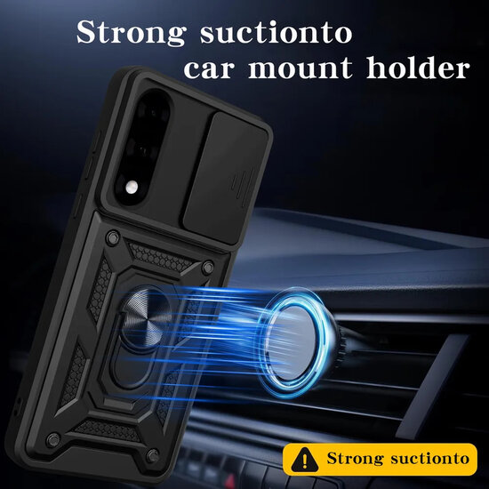 OnePlus Nord 5 Hoesje - MobyDefend Pantsercase Met Draaibare Ring - Zwart