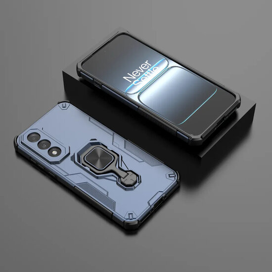 OnePlus Nord 5 Hoesje - MobyDefend Dubbelgelaagde Pantsercase Met Standaard - Blauw