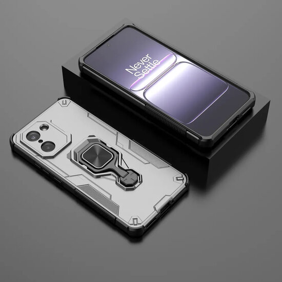 OnePlus Nord CE 5 Hoesje - MobyDefend Dubbelgelaagde Pantsercase Met Standaard - Zilvergrijs