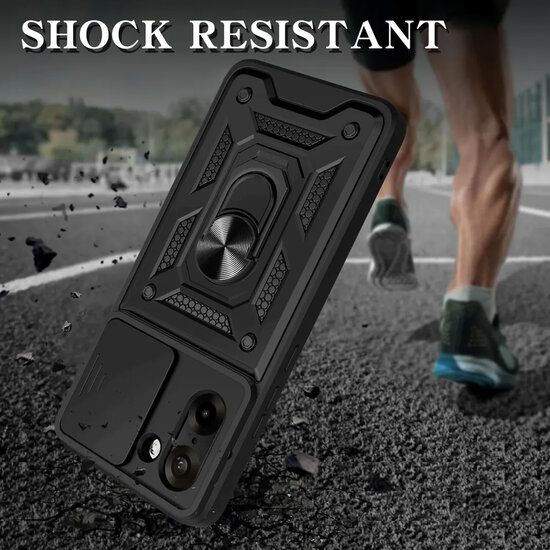 OnePlus Nord CE 5 Hoesje - MobyDefend Pantsercase Met Draaibare Ring - Zwart