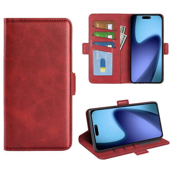 iPhone 17 Hoesje - MobyDefend Luxe Wallet Book Case (Sluiting Zijkant) - Rood