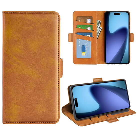 iPhone 17 Hoesje - MobyDefend Luxe Wallet Book Case (Sluiting Zijkant) - Lichtbruin
