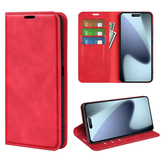 iPhone 17 Hoesje - MobyDefend Luxe Wallet Bookcase (Magnetische Sluiting) - Rood