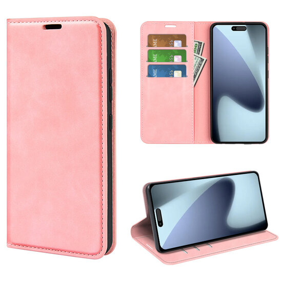 iPhone 17 Hoesje - MobyDefend Luxe Wallet Bookcase (Magnetische Sluiting) - Roze