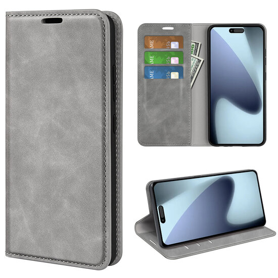 iPhone 17 Hoesje - MobyDefend Luxe Wallet Bookcase (Magnetische Sluiting) - Grijs