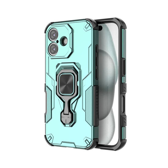 iPhone 17 Hoesje - MobyDefend Dubbelgelaagde Pantsercase Met Standaard - Turquoise