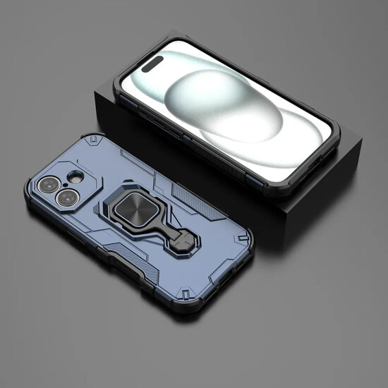 iPhone 17 Hoesje - MobyDefend Dubbelgelaagde Pantsercase Met Standaard - Blauw