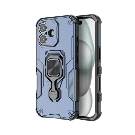 iPhone 17 Hoesje - MobyDefend Dubbelgelaagde Pantsercase Met Standaard - Blauw