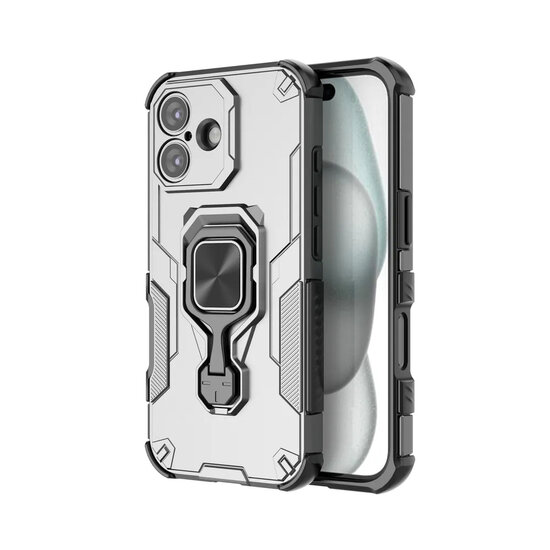 iPhone 17 Hoesje - MobyDefend Dubbelgelaagde Pantsercase Met Standaard - Zilvergrijs