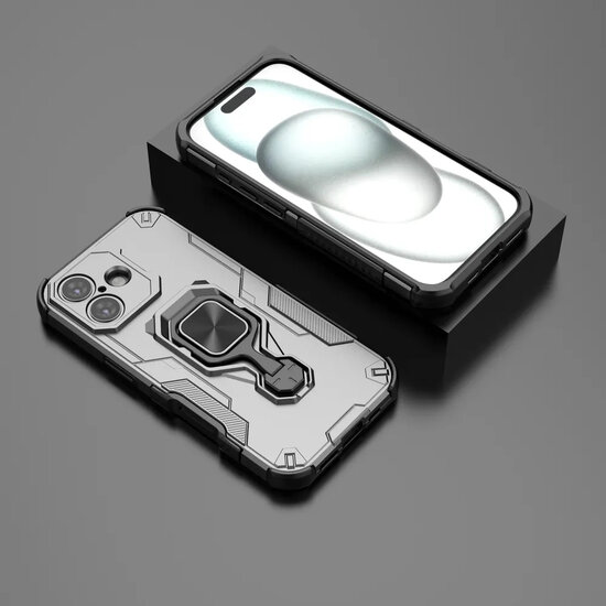 iPhone 17 Hoesje - MobyDefend Dubbelgelaagde Pantsercase Met Standaard - Zilvergrijs