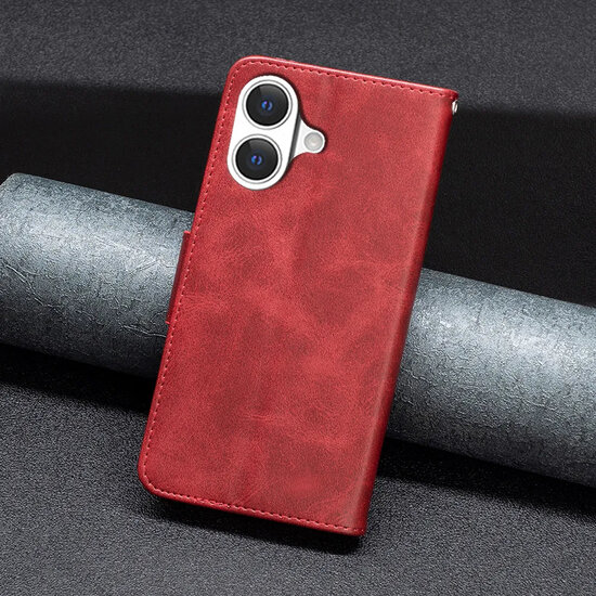 iPhone 17 Hoesje - MobyDefend Wallet Book Case Met Koord - Rood