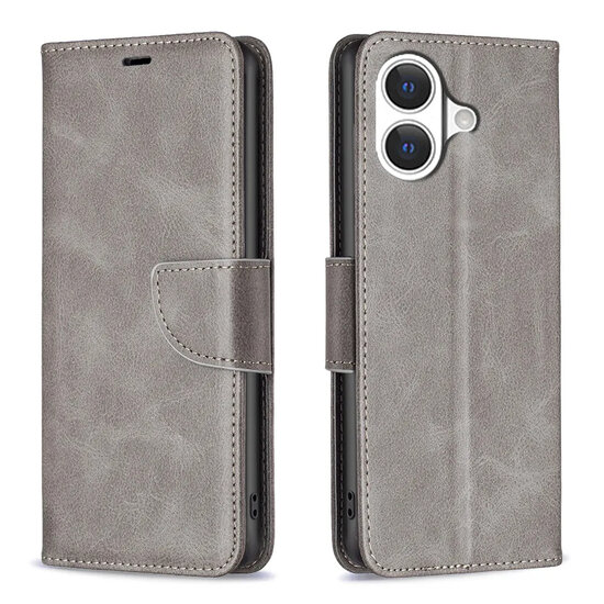 iPhone 17 Hoesje - MobyDefend Wallet Book Case Met Koord - Grijs