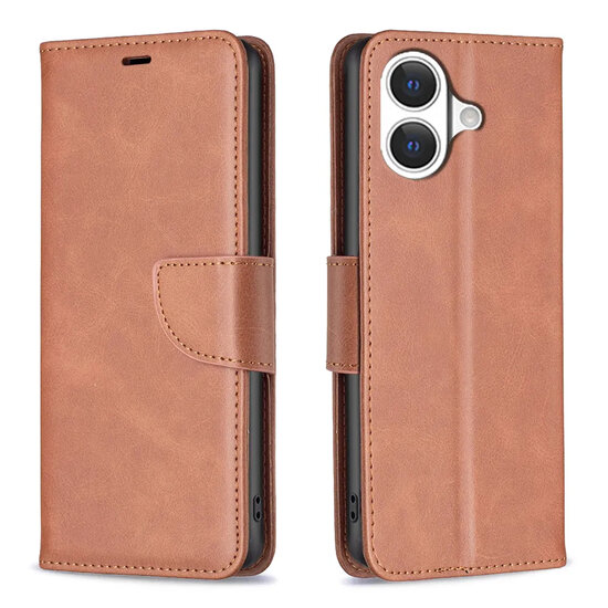 iPhone 17 Hoesje - MobyDefend Wallet Book Case Met Koord - Bruin