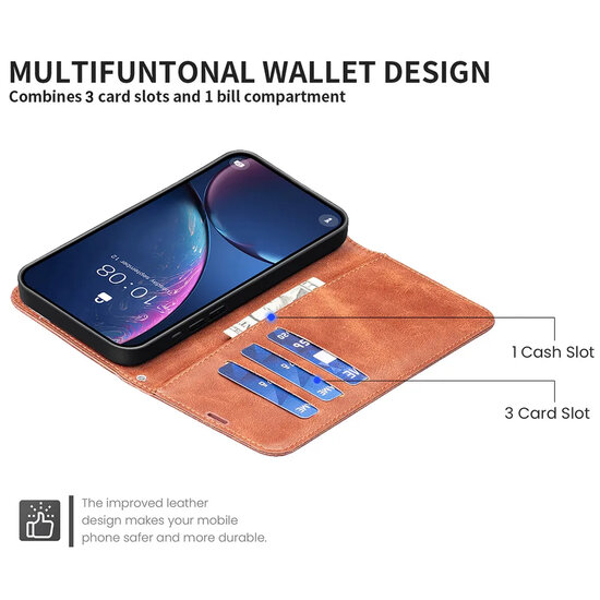 iPhone 17 Hoesje - MobyDefend Wallet Book Case Met Koord - Bruin