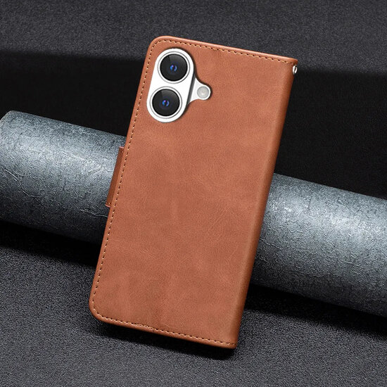 iPhone 17 Hoesje - MobyDefend Wallet Book Case Met Koord - Bruin