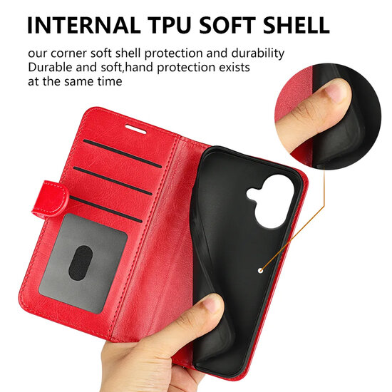 iPhone 17 Hoesje - MobyDefend Wallet Book Case (Sluiting Achterkant) - Rood