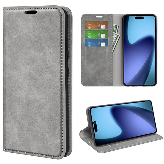 iPhone Air Hoesje - MobyDefend Luxe Wallet Bookcase (Magnetische Sluiting) - Grijs