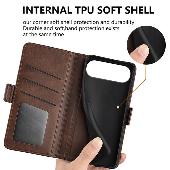 iPhone Air Hoesje - MobyDefend Luxe Wallet Book Case (Sluiting Zijkant) - Lichtbruin