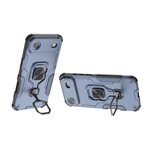 iPhone Air Hoesje - MobyDefend Dubbelgelaagde Pantsercase Met Standaard - Blauw