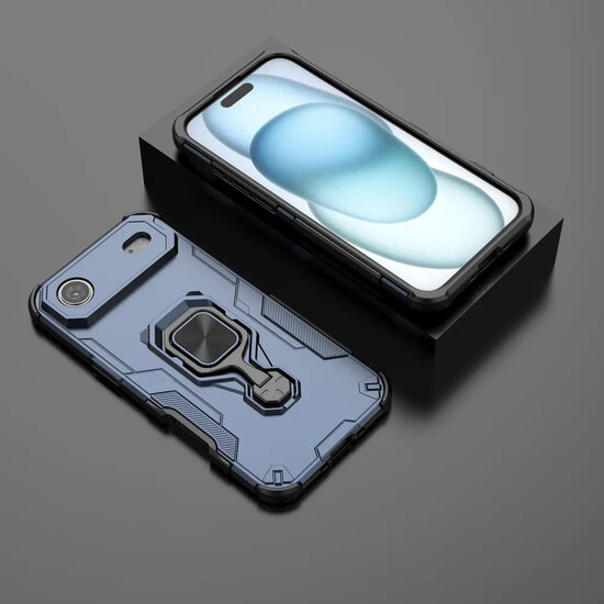 iPhone Air Hoesje - MobyDefend Dubbelgelaagde Pantsercase Met Standaard - Blauw