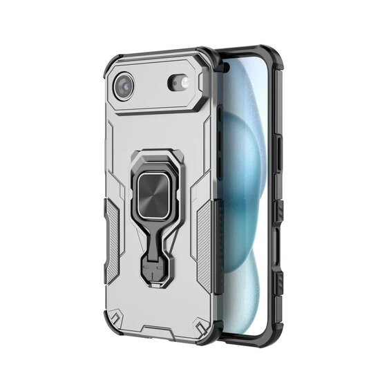 iPhone Air Hoesje - MobyDefend Dubbelgelaagde Pantsercase Met Standaard - Zilvergrijs