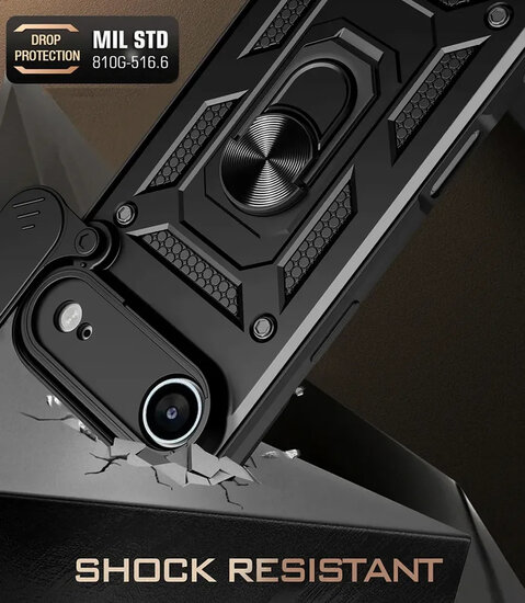 iPhone Air Hoesje - MobyDefend Pantsercase Met Draaibare Ring - Zwart