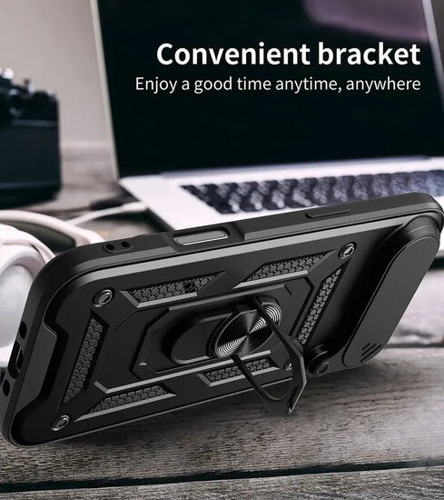 iPhone Air Hoesje - MobyDefend Pantsercase Met Draaibare Ring - Zwart