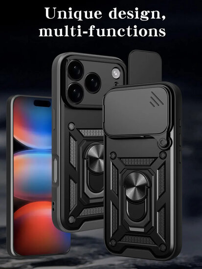 iPhone 17 Pro Hoesje - MobyDefend Pantsercase Met Draaibare Ring - Blauw