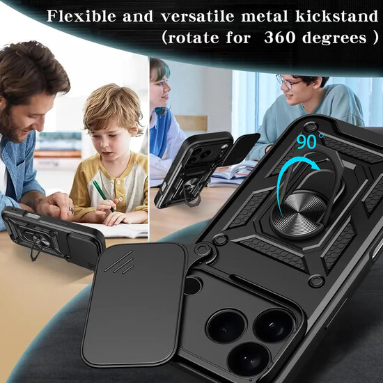 iPhone 17 Pro Hoesje - MobyDefend Pantsercase Met Draaibare Ring - Zwart