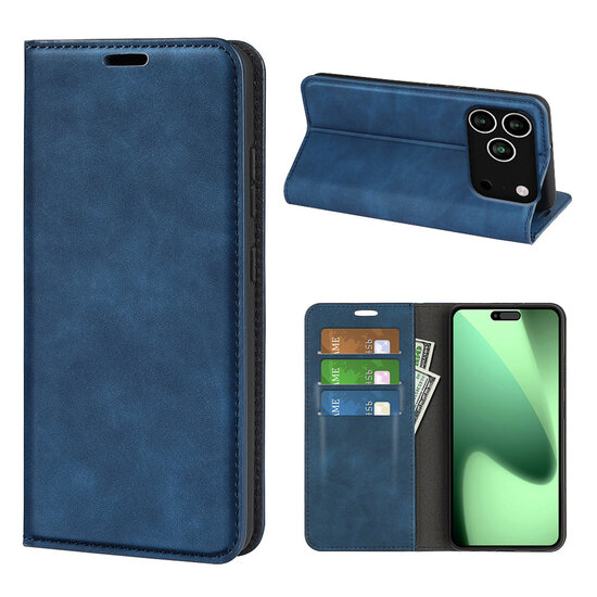iPhone 17 Pro Max Hoesje - MobyDefend Luxe Wallet Bookcase (Magnetische Sluiting) - Blauw