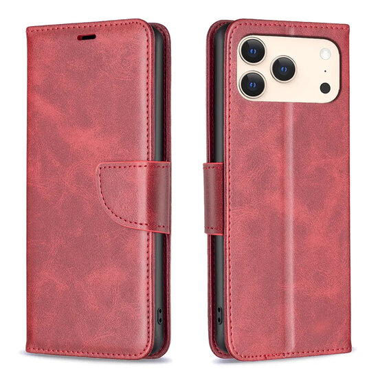 iPhone 17 Pro Hoesje - MobyDefend Wallet Book Case Met Koord - Rood