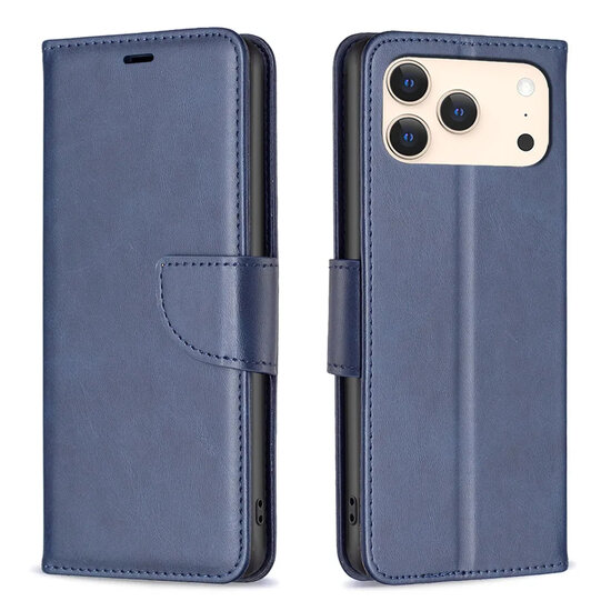 iPhone 17 Pro Hoesje - MobyDefend Wallet Book Case Met Koord - Blauw