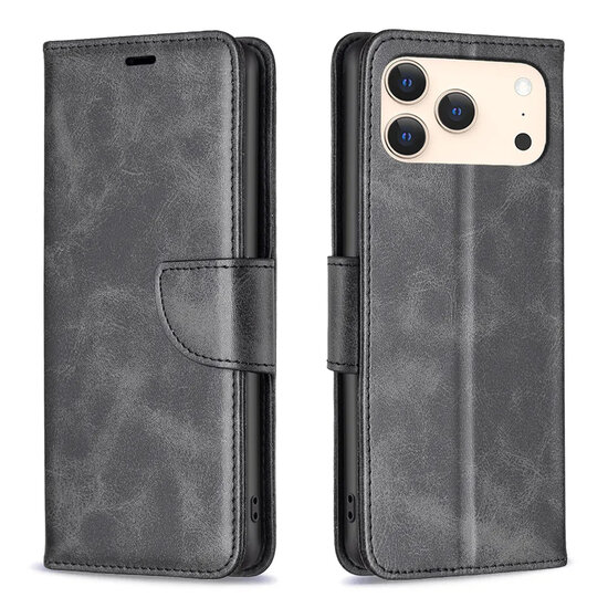 iPhone 17 Pro Hoesje - MobyDefend Wallet Book Case Met Koord - Zwart