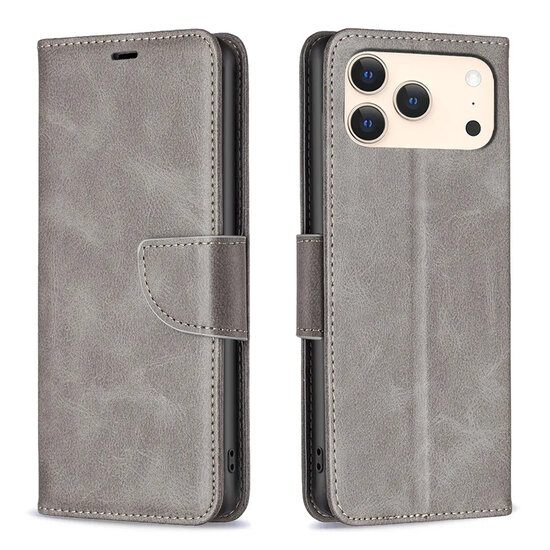 iPhone 17 Pro Hoesje - MobyDefend Wallet Book Case Met Koord - Grijs