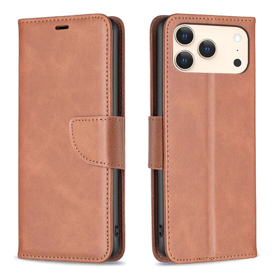 iPhone 17 Pro Hoesje - MobyDefend Wallet Book Case Met Koord - Bruin