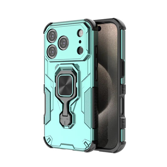 iPhone 17 Pro Hoesje - MobyDefend Dubbelgelaagde Pantsercase Met Standaard - Turquoise