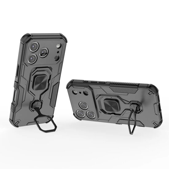 iPhone 17 Pro Hoesje - MobyDefend Dubbelgelaagde Pantsercase Met Standaard - Zwart