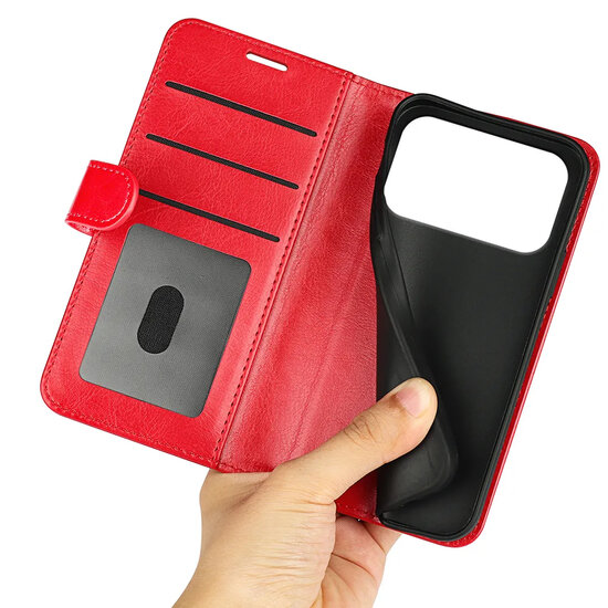 iPhone 17 Pro Hoesje - MobyDefend Wallet Book Case (Sluiting Achterkant) - Rood
